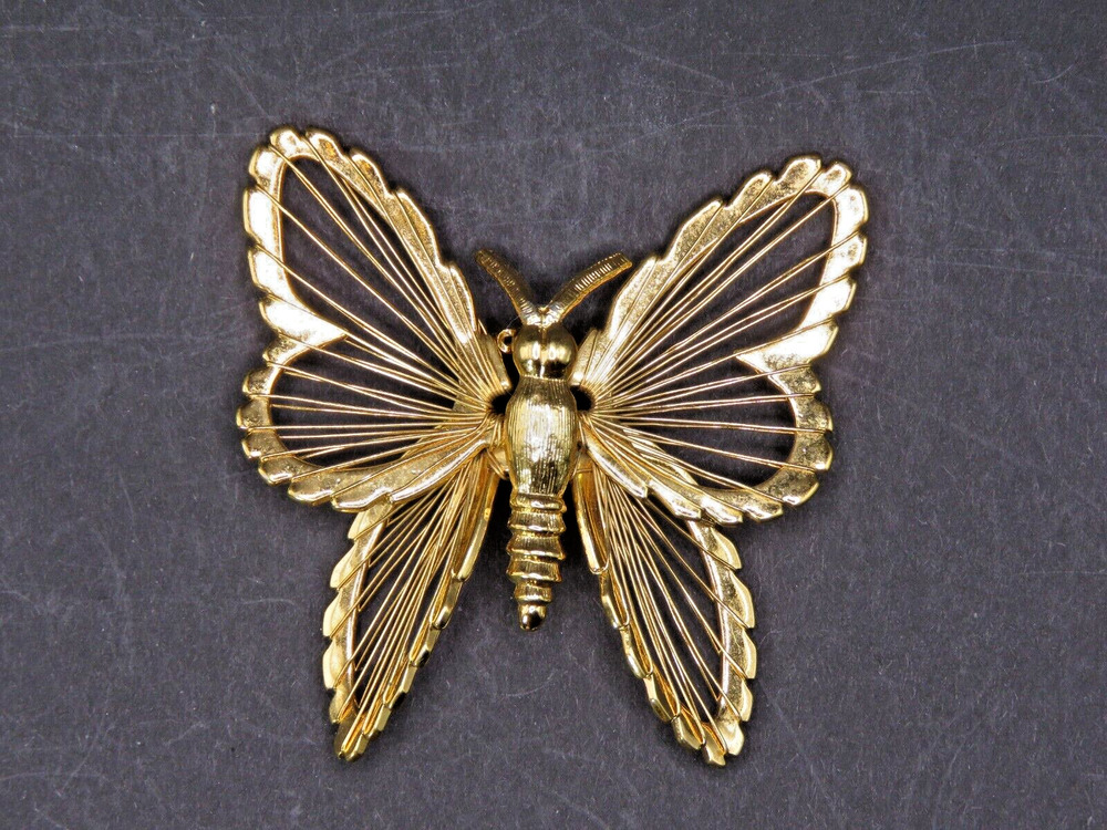 Vintage Brooch Butterfly Pin Wire Gold Tone 1963 Monet Signed